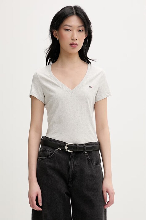 Tommy Jeans T-shirt damski bawełniany szary DW0DW20458