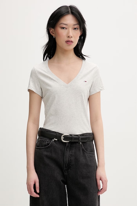 Tommy Jeans T-shirt damski bawełniany szary DW0DW20458