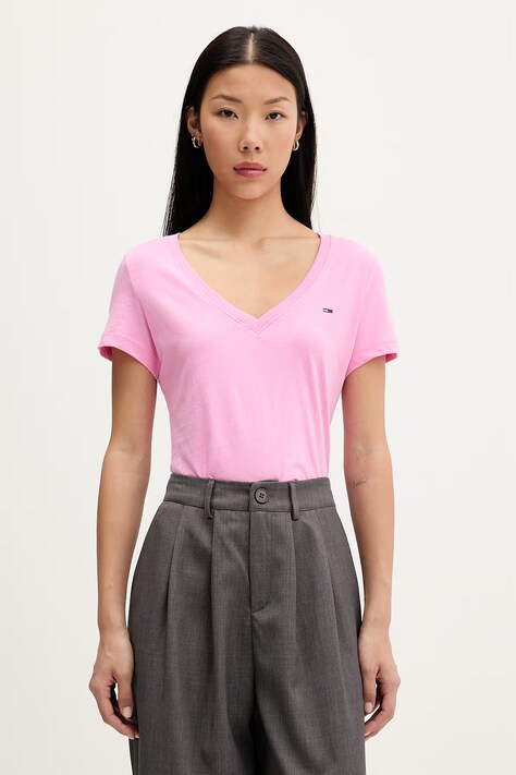 Tommy Jeans T-shirt damski bawełniany różowy DW0DW20458
