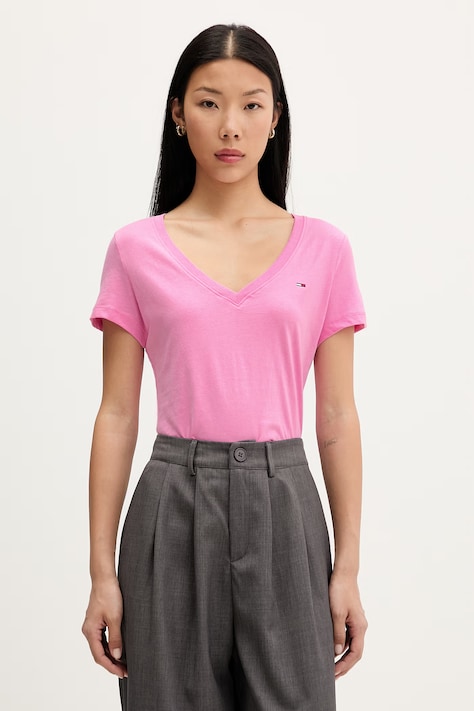 Tommy Jeans tricou pentru femei, din bumbac roz DW0DW20458