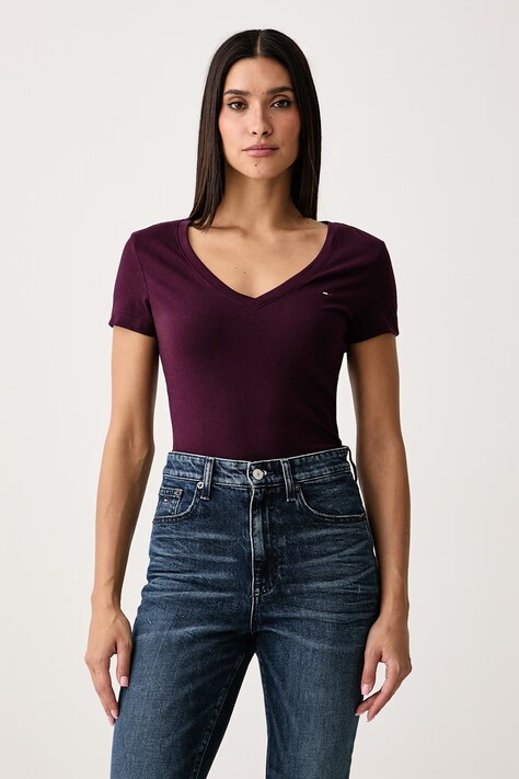 Tommy Jeans T-shirt damski bawełniany bordowy DW0DW20458