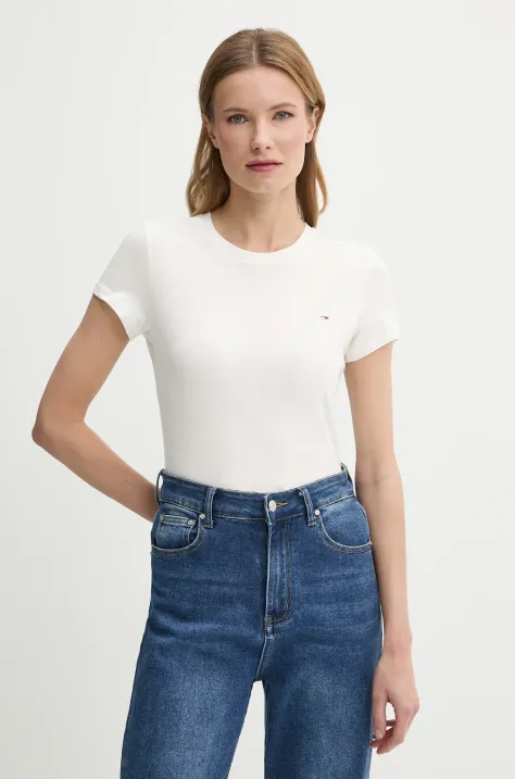 Tommy Jeans pamut póló női, fehér, DW0DW20459