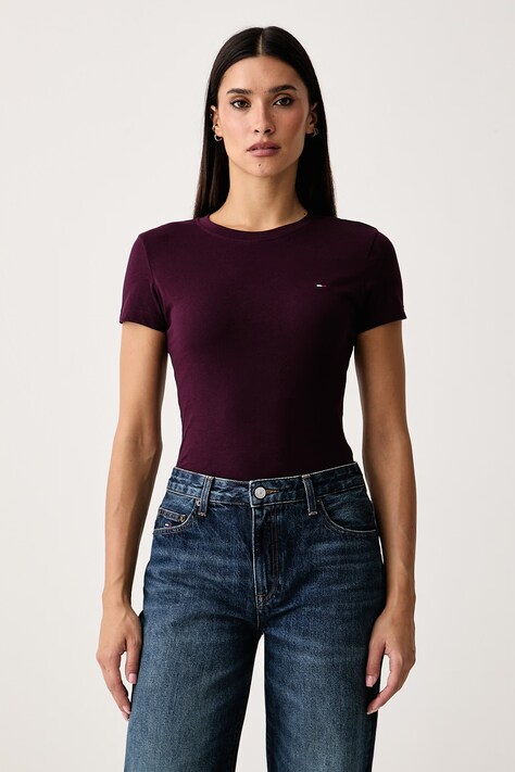 Tommy Jeans T-shirt basic damski bawełniany bordowy DW0DW20459
