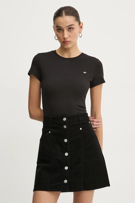 Tommy Jeans tricou din bumbac femei, culoarea negru, DW0DW20459