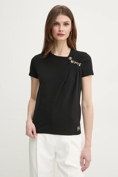 Хлопковая футболка Elisabetta Franchi женская цвет чёрный MA02851E2