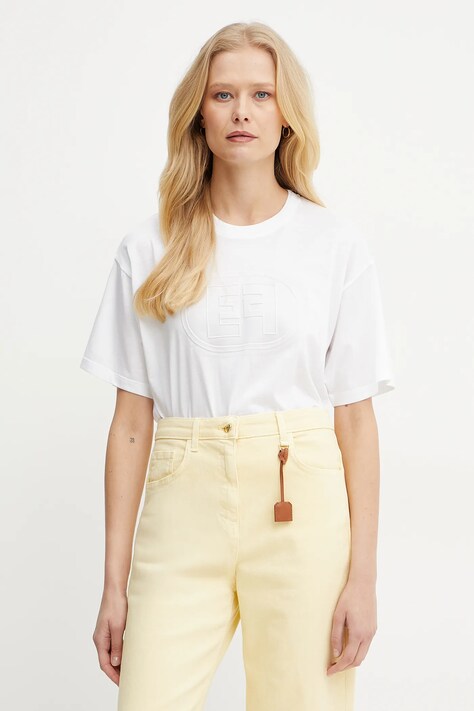 Elisabetta Franchi tricou din bumbac femei, culoarea alb, MA60N51E2