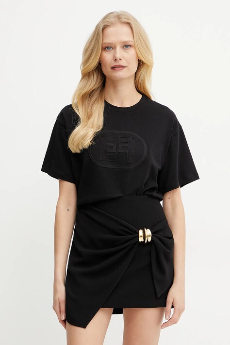 Хлопковая футболка Elisabetta Franchi женская цвет чёрный MA60N51E2