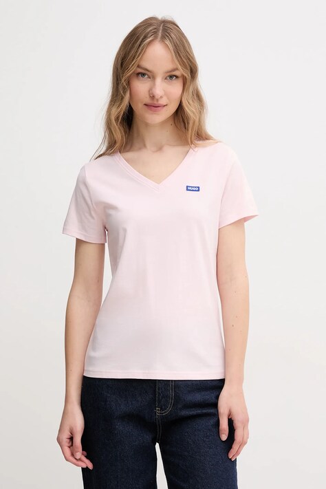 Hugo Blue tricou din bumbac femei, culoarea roz, 50513667
