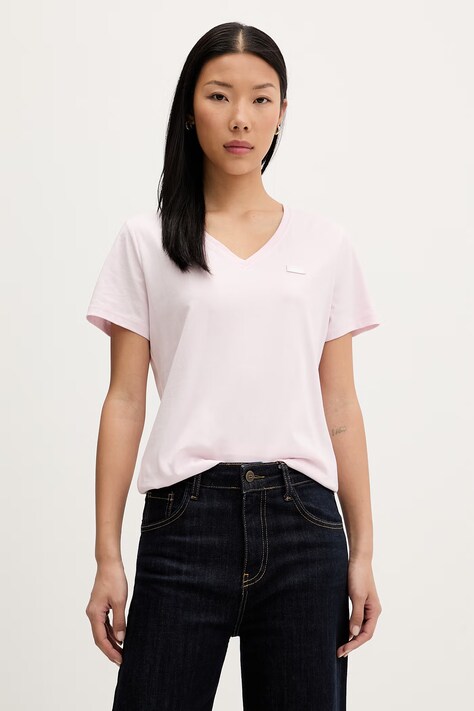 HUGO Blue T-shirt damski bawełniany Classic V_B różowy 50513667