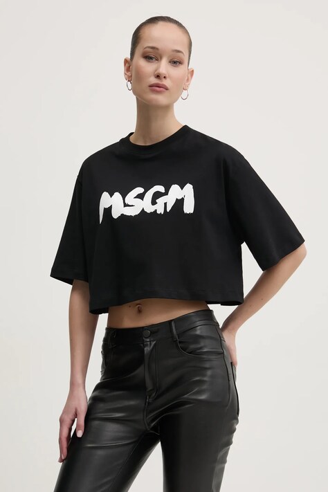 MSGM tricou din bumbac femei, culoarea negru, 3841MDM100.257002