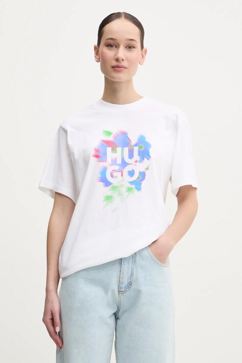 HUGO tricou din bumbac femei, culoarea alb, 50534545