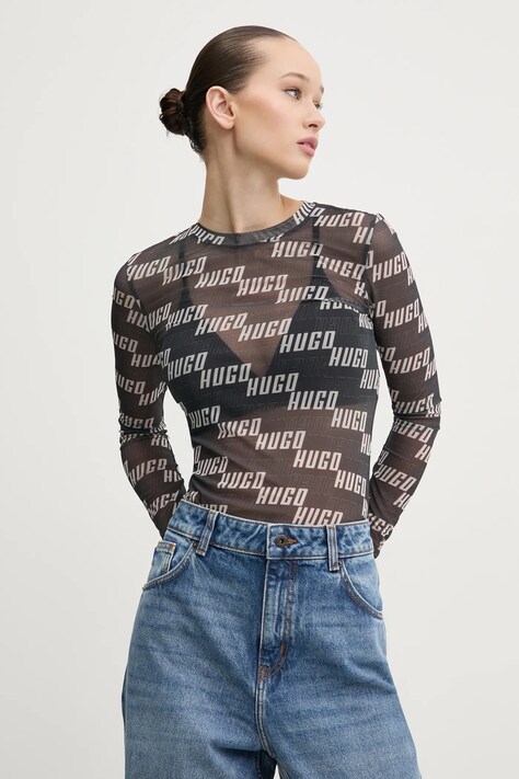HUGO longsleeve femei, culoarea gri, 50534837