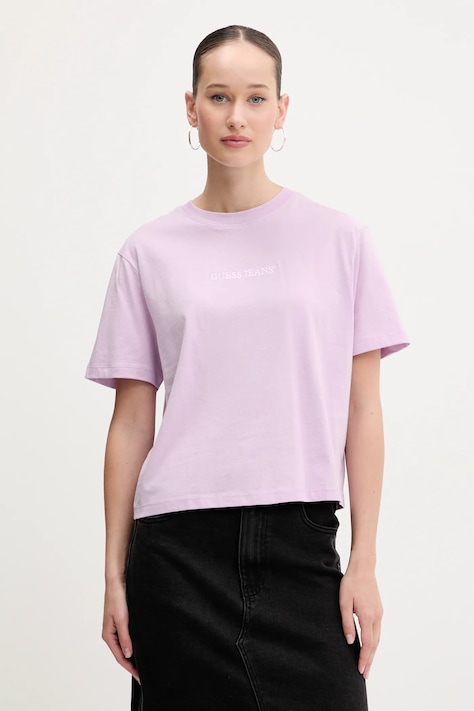 Guess Jeans tricou din bumbac femei, culoarea violet, W5RI42 K8HM0
