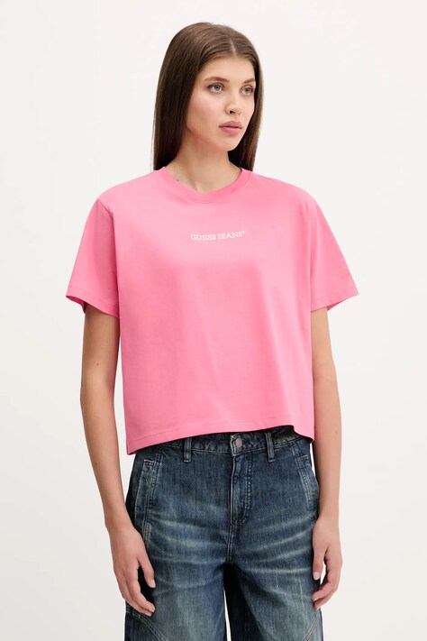 Bombažna kratka majica Guess Jeans ženska, rumena barva, W5RI42 K8HM0
