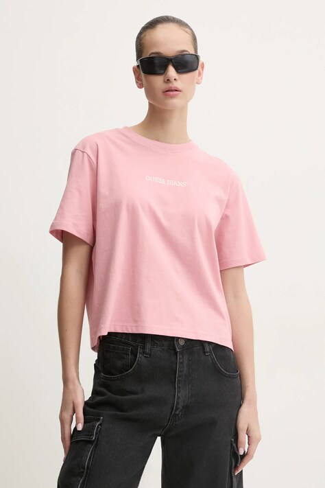 Guess Jeans tricou din bumbac femei, culoarea roz, W5RI42 K8HM0