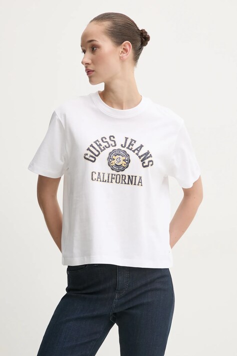 Bavlnené tričko Guess Jeans dámske, biela farba, W5RI43 K8HM0