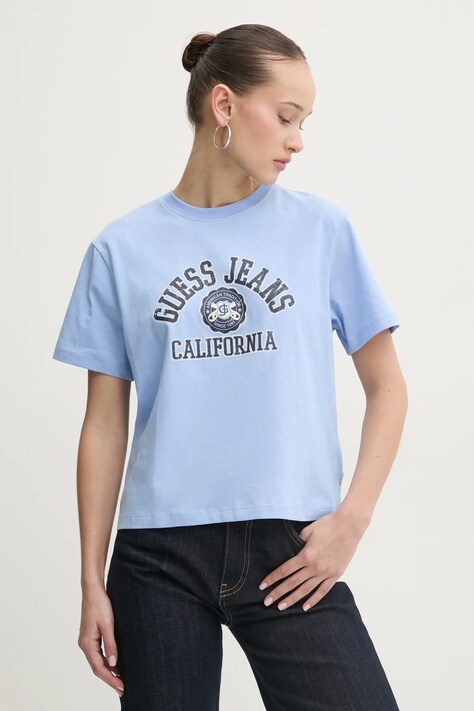 Guess Jeans tricou din bumbac femei, culoarea turcoaz, W5RI43 K8HM0