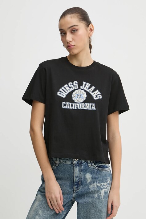 Guess Jeans tricou din bumbac femei, culoarea negru, W5RI43 K8HM0