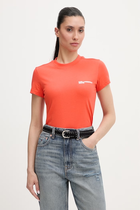 Karl Lagerfeld Jeans T-shirt damski bawełniany pomarańczowy A1W17004