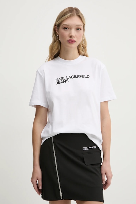 Karl Lagerfeld Jeans tricou din bumbac femei, culoarea alb, A1W17005