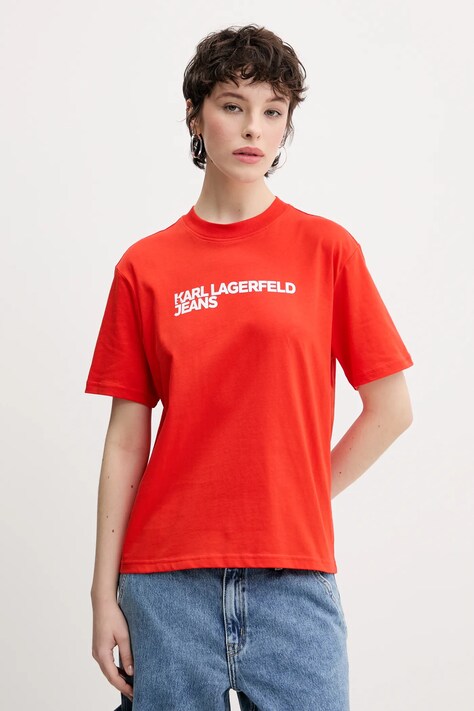 Karl Lagerfeld Jeans tricou din bumbac femei, culoarea portocaliu, A1W17005
