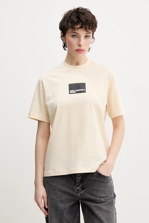 Karl Lagerfeld Jeans tricou din bumbac femei, culoarea bej, A1W17006