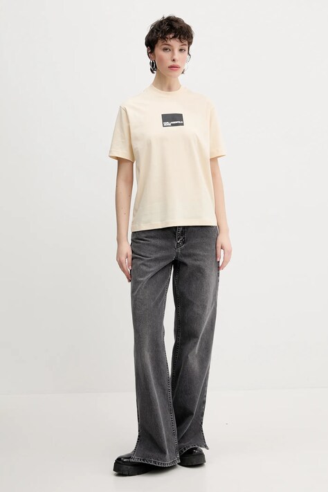 Бавовняна футболка Karl Lagerfeld Jeans — SS25-TSD03Z, бежевий — фото 2