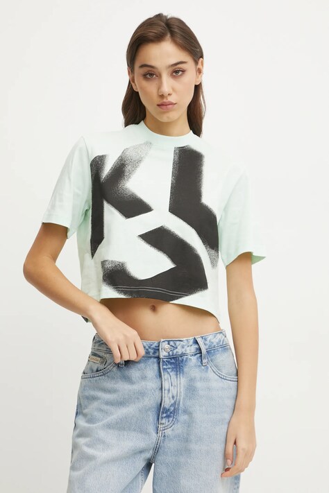 Bavlnené tričko Karl Lagerfeld Jeans dámske, zelená farba, A1W17033