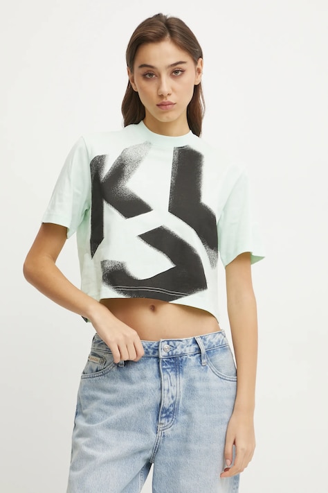 Bavlnené tričko Karl Lagerfeld Jeans dámske, zelená farba, A1W17033