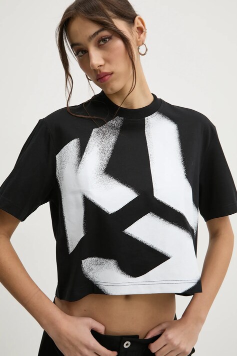 Bavlnené tričko Karl Lagerfeld Jeans dámske, čierna farba, A1W17033