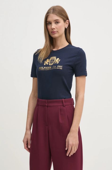 Tommy Hilfiger tricou femei, culoarea albastru marin, WW0WW43892