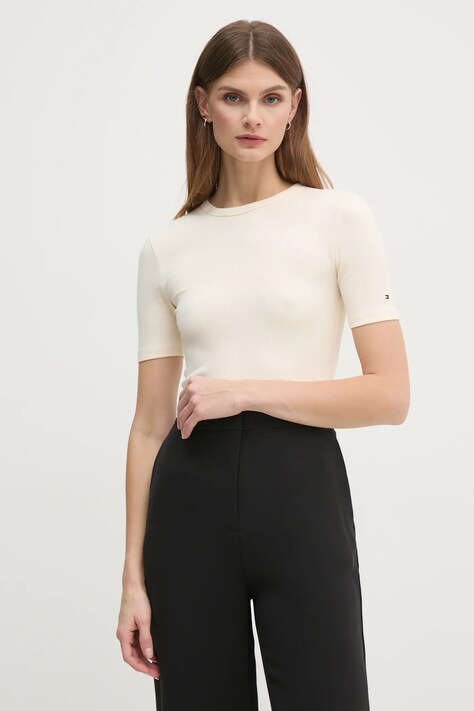 Tommy Hilfiger tricou femei, culoarea bej, WW0WW43918