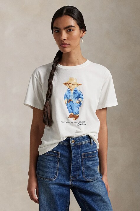 Polo Ralph Lauren tricou din bumbac femei, culoarea alb, 211959104