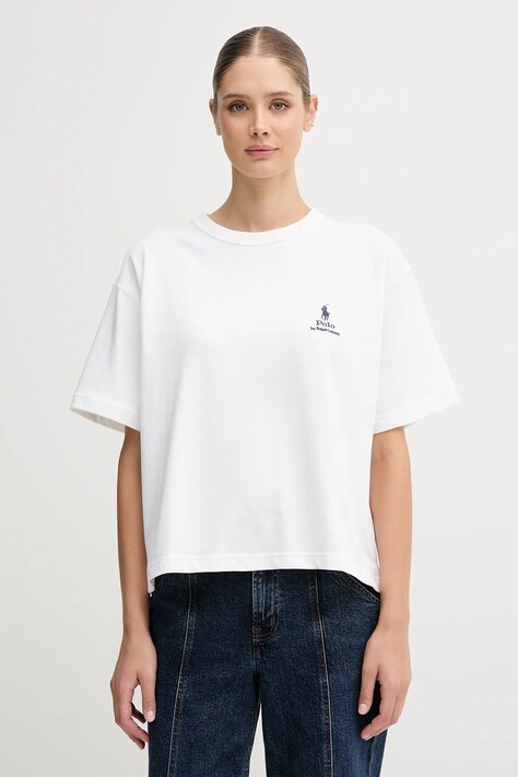 Bavlněné tričko Polo Ralph Lauren bílá barva, 211959114