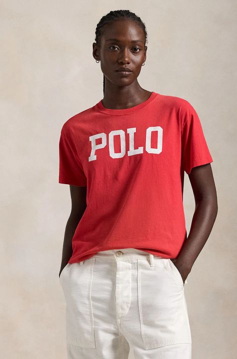 Pamučna majica Polo Ralph Lauren za žene, boja: crvena, 211959617