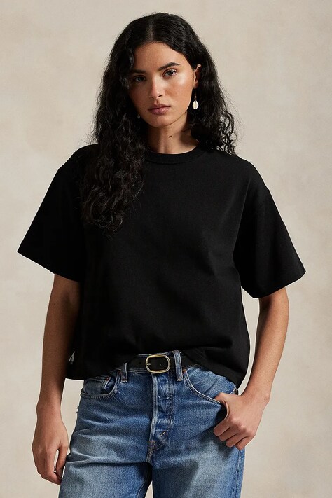 Polo Ralph Lauren tricou din bumbac femei, culoarea negru, 211967106