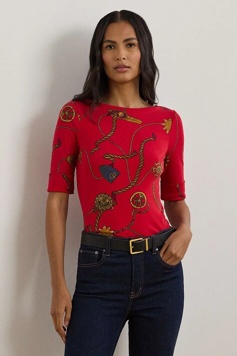 Lauren Ralph Lauren tricou din bumbac femei, culoarea rosu, 200957614