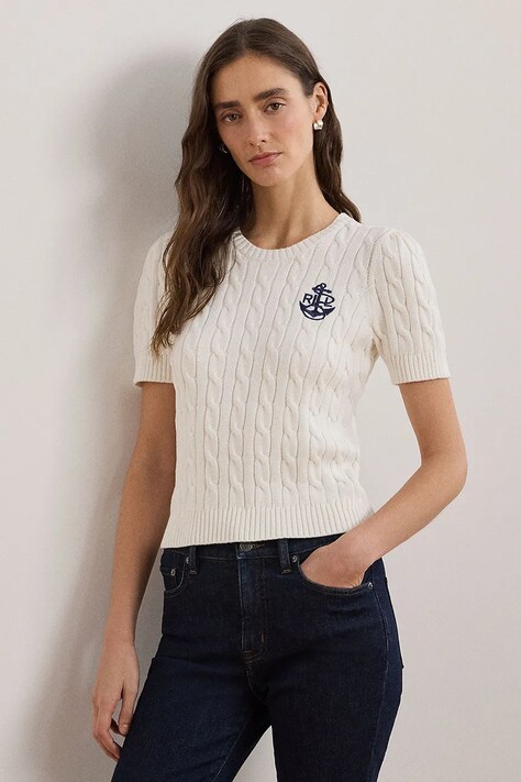 Хлопковая футболка Lauren Ralph Lauren женская цвет белый 200961681