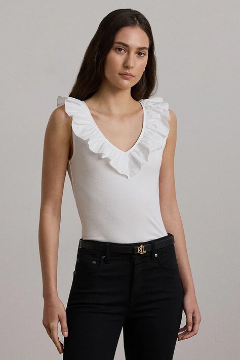 Bavlněný top Lauren Ralph Lauren bílá barva, 200957654