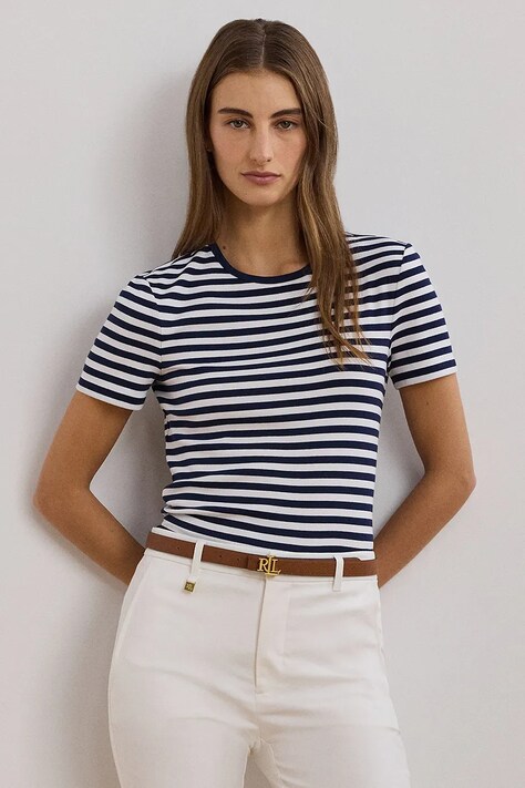 Lauren Ralph Lauren tricou din bumbac femei, culoarea bleumarin, 200957662