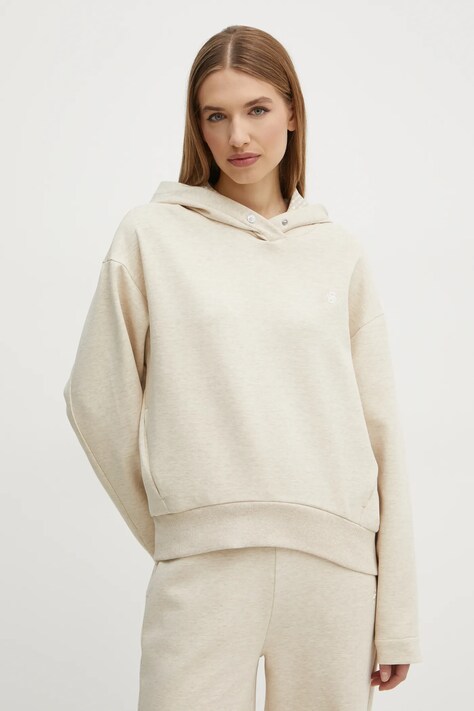 Суичър BOSS в бежово с качулка с меланжов десен 50532026