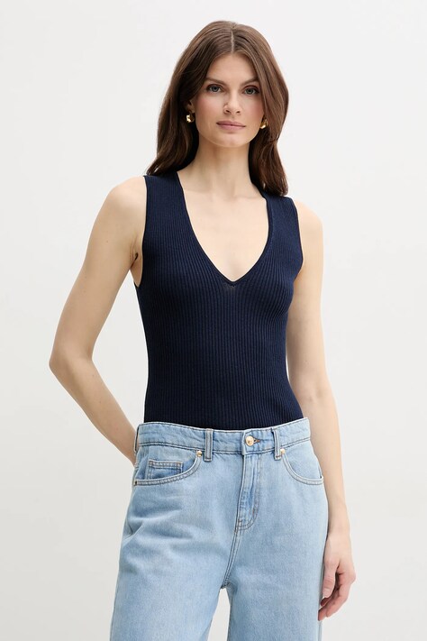 Hodvábny top Pinko dámske, tmavomodrá farba, 104808 A1KW