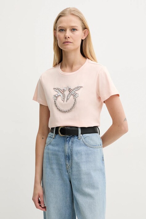 Pinko tricou din bumbac femei, culoarea bej, 100535 A2G7