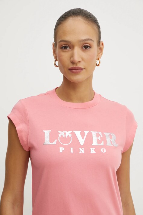 Pinko tricou din bumbac femei, culoarea roz, 104603 A2D1