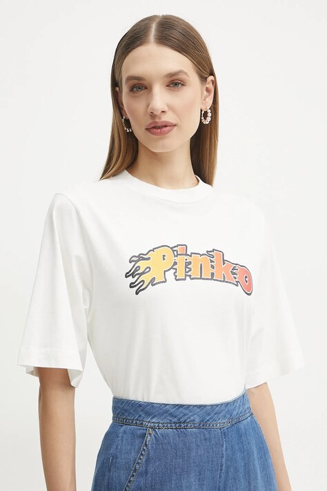 Pinko tricou din bumbac femei, culoarea alb, 104604 A2D9