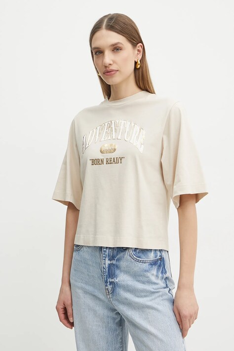 Pinko tricou din bumbac femei, culoarea bej, 104604 A2CS