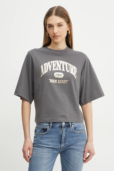 Pinko tricou din bumbac femei, culoarea gri, 104604 A2CS