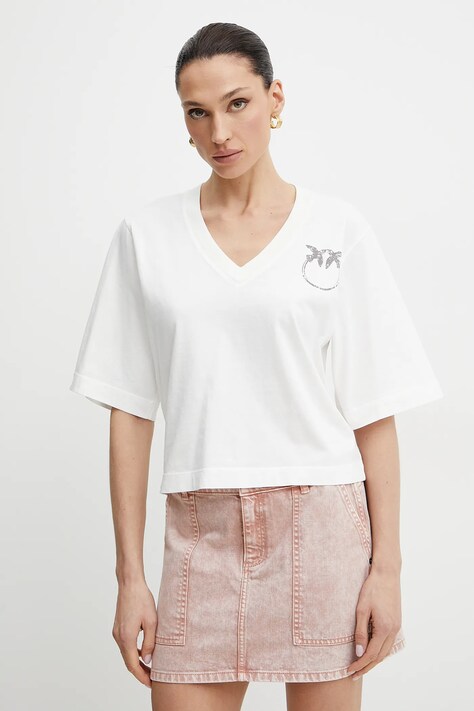 Pinko tricou din bumbac femei, culoarea alb, 104606 A2D0