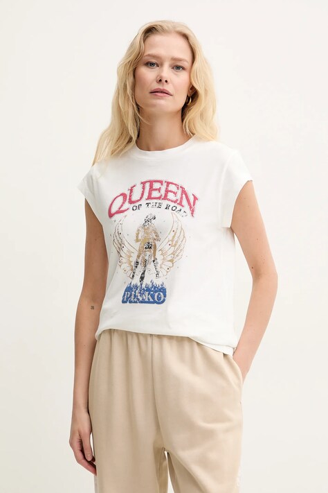 Pinko tricou din bumbac femei, culoarea alb, 104603 A2DA