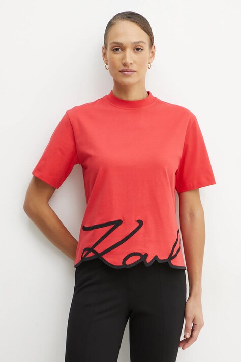 Karl Lagerfeld tricou din bumbac femei, culoarea rosu, A1W17013